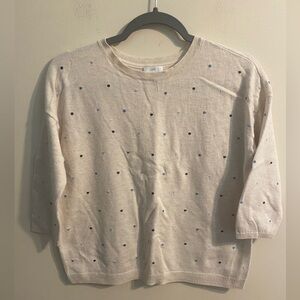 Womens J. Jill Ivory Blue‎ Purple Polka Dot Round Neck Sweater Size SP Small Pet